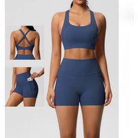 2PCS Sportswear With Pocketed Yoga Set Gym Clothes Yoga Suits For Women Tracksuits Sports Shorts Crossover Bra Gym Leggings