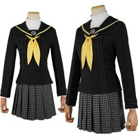 HOLOUN P4 Game Kujikawa Rise Cosplay Costume Embroidery School Badge Suit Plaid Pattern Skirt White Shirt Yellow Tie Daily Wear