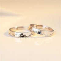 Jewelry Weddings Anniversary Gift Lover Romantic Couple Rings S925 Silver Plated Mountain and Sea Adjustable