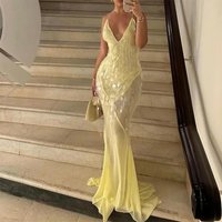 Sexy Sequins Backless Long Mermaid Dress Women Bodycon Halter Neck Sleeveless See Through Party Dresses 2025 Autumn Evening Gown