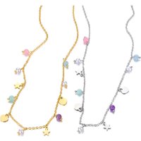 Natural Stone Beads Handmade Chain Stainless Steel Necklace For Women Gold Plated Heart Star Charm Jewelry AN23014