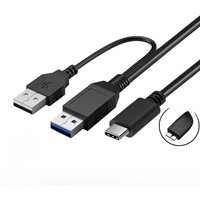 USB 3.0 Portable Hard Drive Data Cable Type-C to Dual USB Power Supply, Mechanical Hard Drive Micro B USB 3.0 Cable