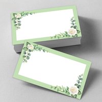 50pcs, green flower blank message cards, pocket cards, business cards, blank greeting cards, small business supplies, gift tags
