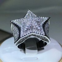 925 Silver High Quality Hip Hop Big Five Star Ring For Women Pave Setting Zircon Ring Party Cookic Jewelry Gift