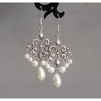 2 Pcs Vintage Hollow Pattern Elegant Imitation Pearl Silver Color Dangle Earrings Women Party Prom Gift Jewelry