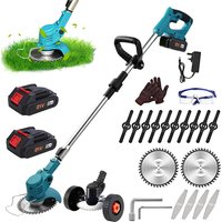21V Akku-Rasentrimmer, 380W Elektrischer Unkrautentferner mit 2 Akkus, 7800RPM, 15cm Schnittbreite, Teleskopstange, Klappbares Design