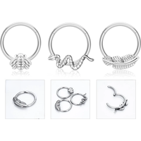 1&10 Pcs G23 Titanium Snake Hoop Earrings Wholesale Piercing Small Round Body Piercing Jewelry WomenF316 Bees Feather Nose Ring