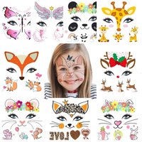 10pcs Animal Temporary Face Tattoo Sticker Set For Kids Water Transfer Butterfly Panda Floral Body Paint Sticker Halloween Decor