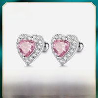 Trustdavis Real 925 Silver Fashion and Luxury Pink Red Heart CZ Stud Earrings for Women Daily Fine Wear Jewelry Gift DS3921