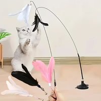 Cat Feather Bell Toy with Suction Cup Base 1 Teaser Wand 3 Replacement Feather Heads Interactive Cat Toy for All Cats