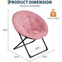 Ultra Comfortable Folding Moon Chair Faux Fur Seat Durable Black Metal Frame Compact Lightweight for Living Room Bedroom Playroom Small Apartment