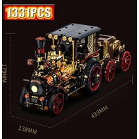 Retro Mechanical Steam Car Building Blocks Set with LED Lights MOC Vintage Home Decor Bricks Toy for Festival Gift image 4