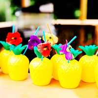 6pcs Hawaiian Tropical Pineapple Coconut Drinking Cup Plastic Juice Cups Summer Beach Pool Hawaii Luau Birthday Party decoration
