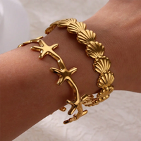 1Pc Summer Style Starfish Seashell Cuff Bangle For Women Stainless Steel Open Adjustable Bangle Bracelet Ocean Beach Jewelry
