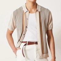 Luxury Summer Men's Clothing Striped Knit Polo Shirts Single Breasted Short Sleeve Casual Slim Shirts Button-down Retro Knitwear