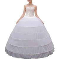 Women Crinoline Petticoat A-line 6 Hoop Skirt Slips Long Underskirt for Wedding Bridal Dress Ball Gown White 2022
