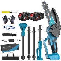 2-in-1 Kabelloses Hochreichweiten-Kettensägen-Set mit Lithium-Ionen-Akku, 6-Zoll Bürstenmotor-Kettensäge mit Teleskopstange, Geräuscharm für Garten und Holzschnitt