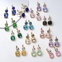 CARLIDANA 18K Gold Plated Stainless Steel Square Shaped Colorful Pink Crystal Stone Stud Dangle Earrings for Women Jewelry