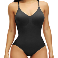 GUUDIA V Neck Spaghetti Strap Bodysuits Compression Body Suits Open Crotch Shapewear Slimming Body Shaper Smooth Out Bodysuit