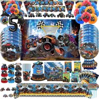 Monster Truck Birthday Party Decoration Disposable Tableware Monster Car Party Plates Napkins Kids Boys Birthday Party Supplies