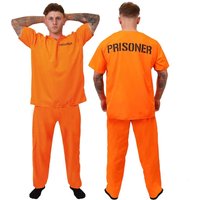 Mens Prisoners Convict Costume - Orange Prisoner Top, Matching Orange Trousers – Cops & Robbers Halloween Fancy Dress