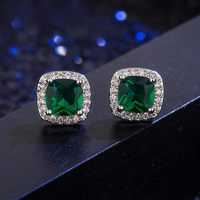 ZDADAN 925 Sterling Silver 9mm Square Emerald Earring For Women Fashion Jewelry
