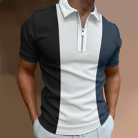 2023 New Men Polo Shirts Summer High Quality Casual Daily Short Sleeve Letter Printing Striped Shirts Turn-Down Collar Zippers