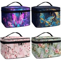 Aesthetic Purple Butterfly Floral Make Up Bag Cosmetic Bags for Women Toiletry Pouch for Toiletries Travelling Accessories