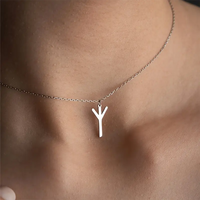 Women's Viking Rune Necklace Gold Color Stainless Steel Y-Shaped Pendant Choker Collars Minimalist Jewelry Fashion Lovers Gifts