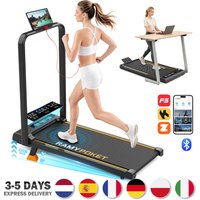RAMYPOKET Foldable Treadmill with 12% Incline Ultra Quiet Motor APP Control Triple Display Screen Max Load 150KG 1-10KM/H exercise equipment home workout