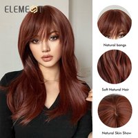 ELEMENT Synthetic Wigs for Women Long Straight Wavy Red Wine Brown Wig with Bangs Heat Resistant Natural Party Cosplay Hair