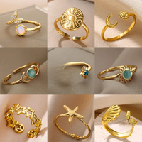 Zircon Moon Star Rings For Women Stainless Steel Glowing Moon Star Adjustable Finger Ring Aesthetic Wedding Jewelery Gift Femme