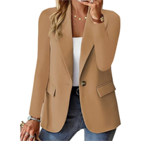 Elegant Women's Solid Slim Suits Top Coat Spring Autumn Notched Collar Single Button Long Sleeve Casual Office Lady Blazer Coats