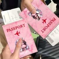 Unicorn Girl Pattern PU Passport Holder With Golden Plane Icon, Card Slot Travel Wallet Gift For Travelers Business Users