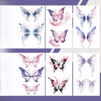 6pcs Gradient Blue and Purple Butterfly Arm and Hand Back Waterproof Temporary Tattoo, Long-Lasting Waterproof, Fake Tattoo