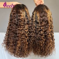 Highlight Deep Wave Human Hair Bob Wig 13x4 Transparent Lace Wig 250% Density Deep Curly Bob Wig Pre-Plucked Lace Frontal Wig