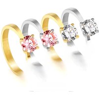 ASONSTEEL Pink White Cubic Zirconia Classic Round Rings Size 6-9 Gold Plated Silver Color Stainless Steel For Women Jewelry Gift