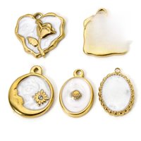 2 PCs 304 Stainless Steel Charms 18K Gold Plated White Round Rose Flower Enamel Pendants For DIY Necklace Jewelry Making