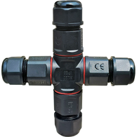 Four way IP68 waterproof connector X-type black nylon one to four waterproof cable connector
