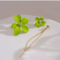 Asymmetrical Green Flower Earrings Elegant Women Long Summer Ear Accessories Korean Fashion Jewelry