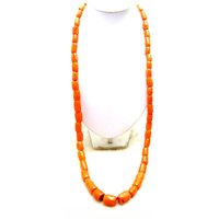 Qingmos 35" Natural Orange Coral Necklace for Women with GENUINE 10-18mm Graduate Thick Slice Coral Long Necklace Jewelry ne5528