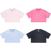 Custom DIY Logo image Vintage Washed Cropped T-shirt Hot Girl Tops Cotton Fashion Summer Womens Tees