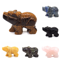 1.5" Bear Statue Natural Stone Hand Carved Figure Room Ornament Healing Crystal Reiki Animal Figurine Gemstone Home Office Decor
