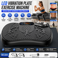 LED-Vibrationsplatte Trainingsgerät Ganzkörper-Vibrationsfitnessplattform Einstellbare Geschwindigkeit Auto- und Manueller Modus 9 Trainingsmodi 200KG Tragkraft Widerstandsbänder Fettverbrennung