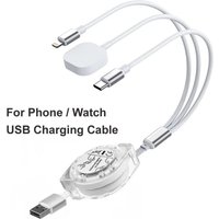 Multi Charging Cable with Apple Watch Charger - Retractable Portable Fast Charging Cord with Lightning/Type C/iWatch for iPhone