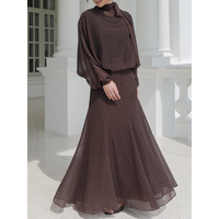 Vintage Polka Dot Two Piece Set Women Fashion Elegant Lantern Sleeve Blouse Crop Top and Midi Skirt Set Chic Outfits Matching