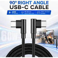 90 Degree USB C to USB C Cable, 60W Fast Charging Right Angle Type C Cord Nylon Braided with Smart Chip for Gaming Phone Tablet