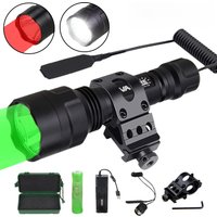 LED Tactical Hunting Flashlight C8 Green/Red/White Torch 1-Mode Predator Handheld Torch+Clip+Tail Switch+18650+Charger Set