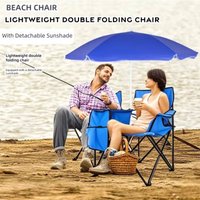 Double Folding Camping Chair Foldable Double Chair with Cooler Bag Waterproof Material Rustproof Frame for Fishing