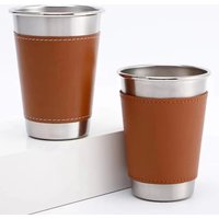 1PCS outdoor water cup with leather cover, 304 stainless steel drinking cup, beer coffee cup, outdoor camping drinking utensils